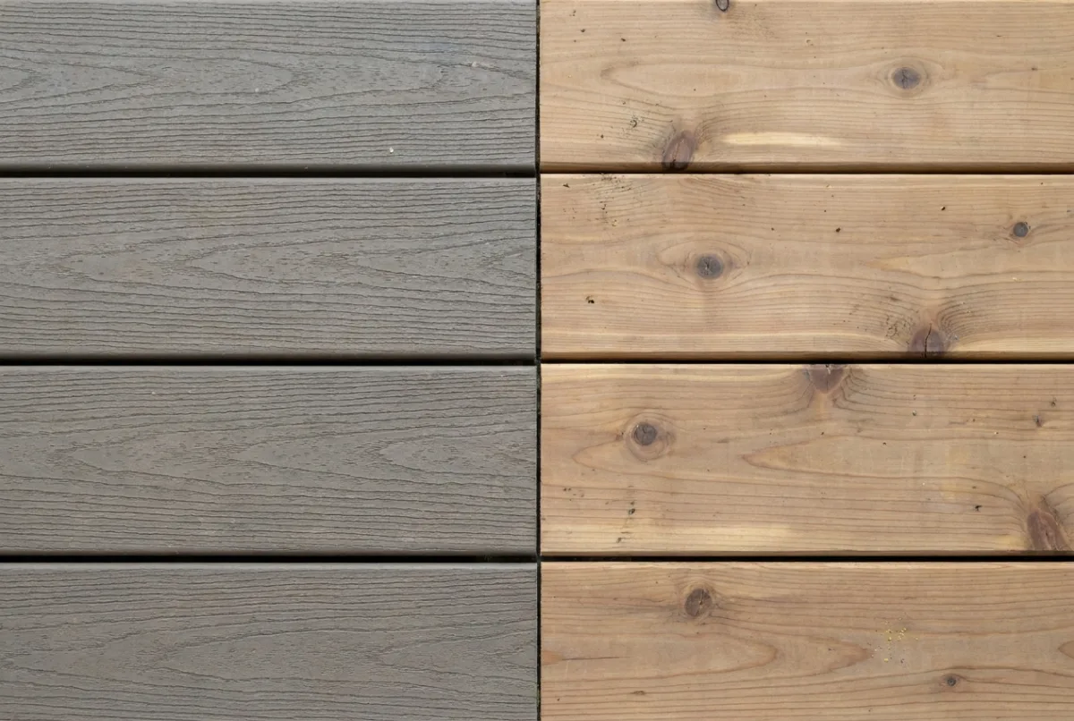 Illustrative image: Composite decking beside natural wood decking